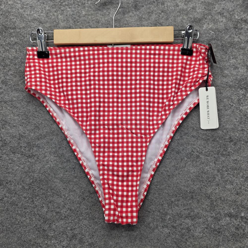 We Wore What Emily Bottom Womens Medium Red Gingham High Rise Bikini Bottom